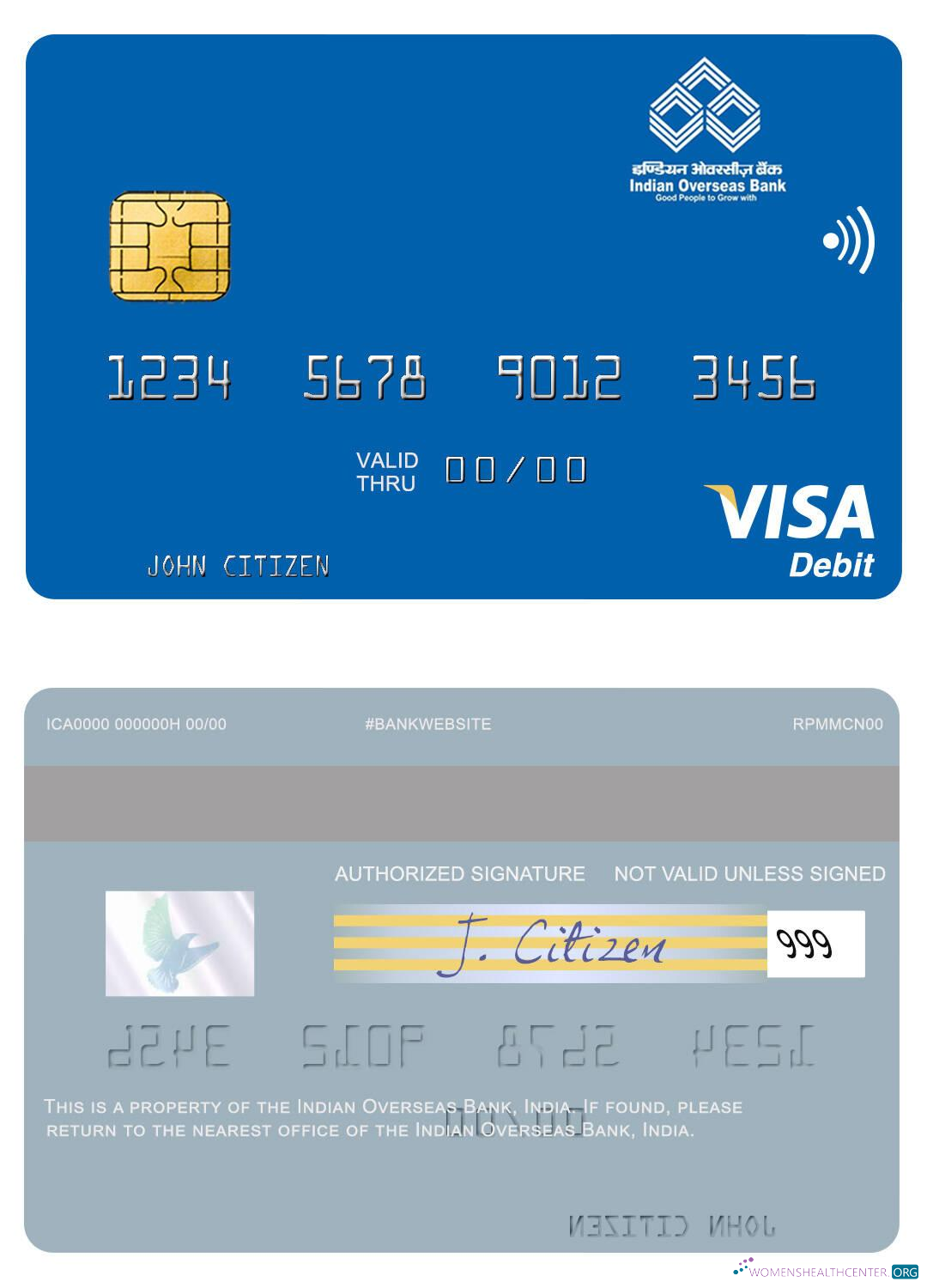 Download India Indian Overseas Bank visa debit card Photoshop template
